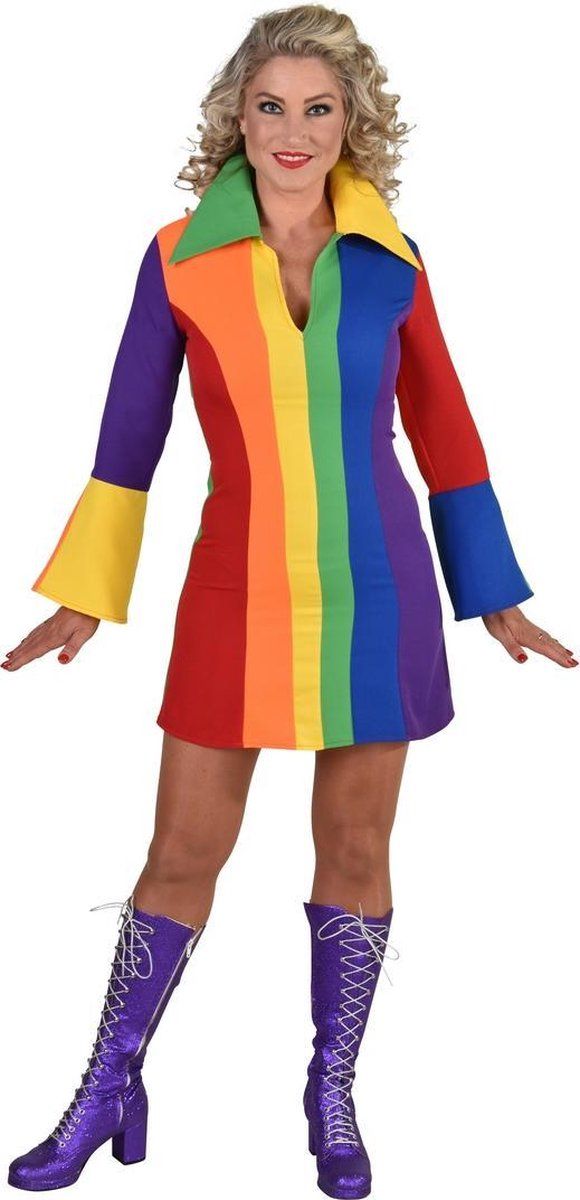 Magic by freddy Vrolijk Regenboog Jaren 70 Stijl Carnaval kostuum - Extra Small - Vrouw