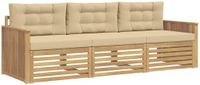 vidaXL Salon de jardin 3 places, blanc et beige, acacia massif