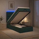 vidaXL Ottomaanse Bed met Matras en LED Donkergroen 90 x 190 cm