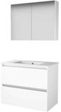 Basic Line Comfort 46 Badkamermeubelset - 80 x 46 cm - Greeploos - 2 Lades - Keramische Wastafel - 1 Kraangat - Spiegelkast - Ice White