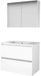Basic Line Comfort 46 Badkamermeubelset - 80 x 46 cm - Greeploos - 2 Lades - Keramische Wastafel - 1 Kraangat - Spiegelkast - Ice White
