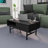 Hanah Home Stijlvolle zwarte koffietafel, 90 x 54 x 39,6 cm, 100% melamine gecoat chipbord en metaal, modern design voor woonkamer en kantoor