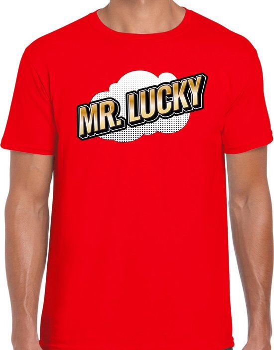 Bellatio Decorations Mr. Lucky fun tekst t-shirt voor heren rood in 3D effect L