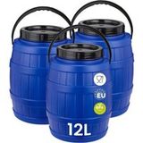 Garronda Lot De 3 Bidons Alimentaires 12 L Grande Ouverture Hdpe Bleu Gd-0137