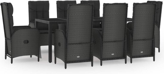 vidaXL 9-delige Tuinset met kussens poly rattan zwart en grijs