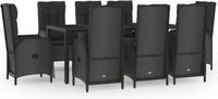 vidaXL 9-delige Tuinset met kussens poly rattan zwart en grijs