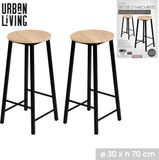 Urban Living - Friends Barkrukken set van 2 - Rond - D30xH70cm - Zwart / Hout