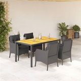 vidaXL 5-delige Tuinset met kussens poly rattan zwart