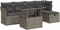 vidaXL 6-delige dining loungeset met kussens, polyrattan, grijs