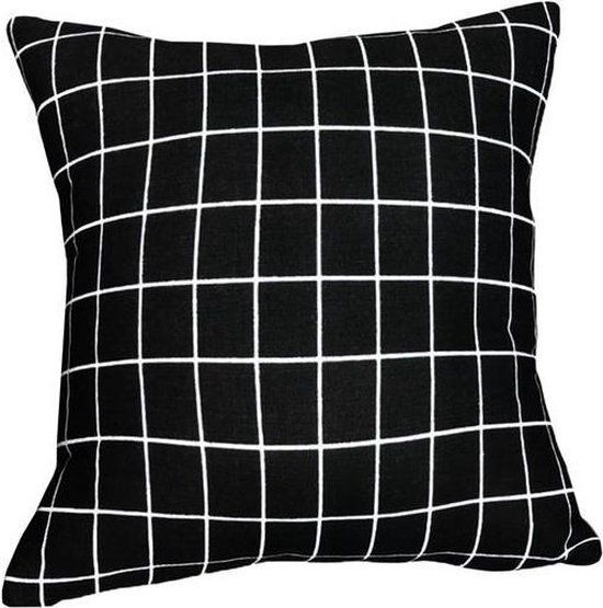 QUVIO Kussensloop 45 x 45cm Vierkantjes - Katoen - Zwart
