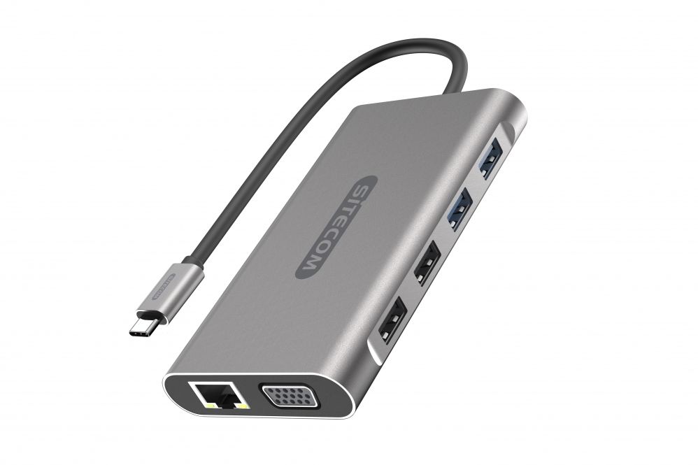 Sitecom CN-390 USB-C Laptop Docking Station - Aluminium - Multiport Adapter with HDMI, USB, Ethernet & VGA