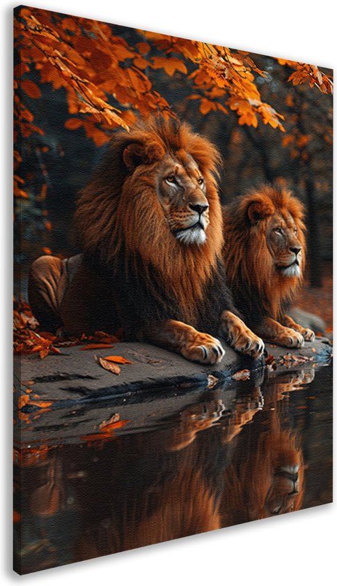 Merkloos / Sans marque Leeuwen Wanddecoratie - Canvas - 50x70 cm - Dieren Portret - Industrieel