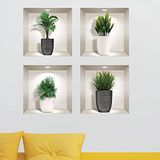 3D-muursticker, zelfklevend, 3D-effect, planten in potten, muursticker, slaapkamer, muursticker, 3D-decoratie, woonkamer, muursticker, trompe-oog, 60 x 60 cm