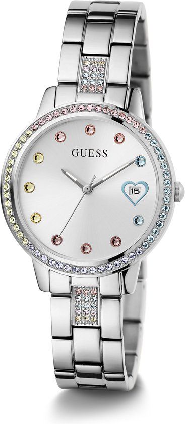 Guess GW0657L1 Dames Polshorloge Three of Hearts Zilverkleurig Staal Kwarts Analoog