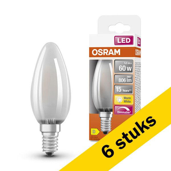 Osram LED lamp E14 - Kaars B35 - Mat - Dimbaar - 2700K - 5.5W (60W) - 6 stuks