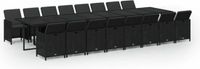 vidaXL 17-delige Tuinset met kussens poly rattan zwart