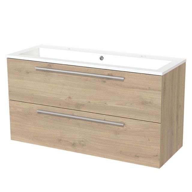 Maxaro Badkamermeubel 120cm Modulo Lichtbruin Eiken 2 lades Vlak Wastafel Mineraalmarmer - 6095837244295