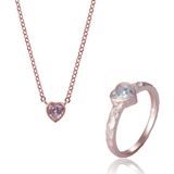 Orphelia SET-7435/60 - Juwelenset Heart: Ketting + Ring - 925 Zilver Rosé - Zirkonia - 45 cm / Ringmaat 60
