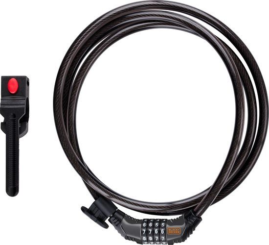 BLACK+DECKER Cijferslot BXCHBL7008 - Fietsslot - Geschikt voor Fiets, Motor en Scooter - Cijferslot met 4 Cijfers - Zwart