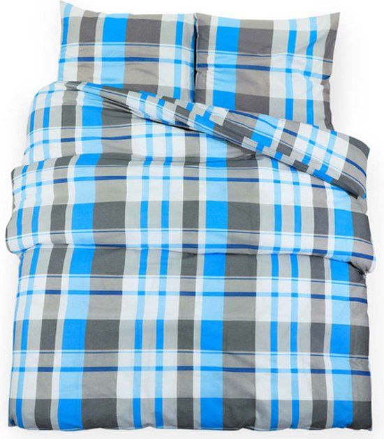 vidaXL Dekbedovertrekset 200x200 cm katoen blauw en grijs