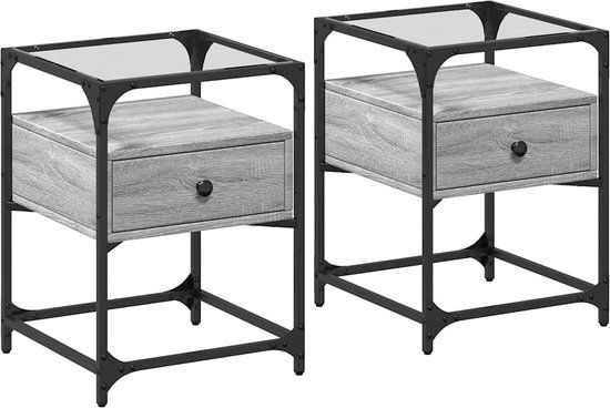 vidaXL Nachtkastjes - Set van 2 - Bewerkt Hout - Grijs Sonoma