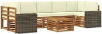 vidaXL - Buiten - bank - set - 7 - zitplekken - Natuurlijk en crème - Massief Acacia Hout