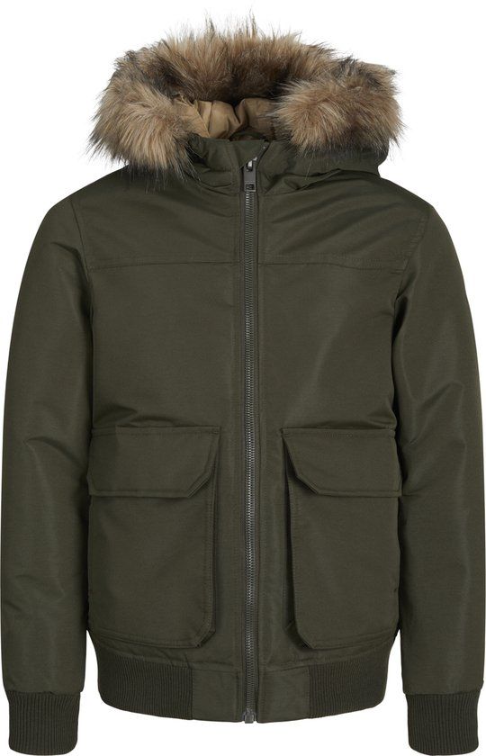 JACK & JONES JUNIOR JJECONSTRUCT Detachable Fur Bomber Jacket - Boys - Size 152 - Rosin