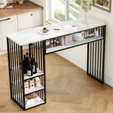 MODFU Bartafel Met Opbergruimte - MDF Marmerlook - Wit En Zwart - 140 × 40 × 105 cm