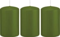Trend Candles Bougie cylindrique/bougie tronc - 3x - vert olive - 5 x 8 cm - 18 heures de combustion