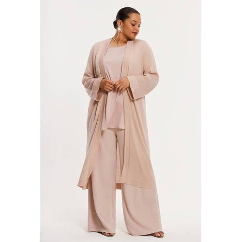 YOEK lang vest lichtbruin met lurex