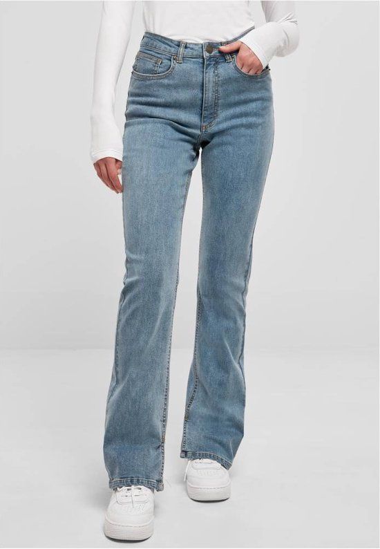 Urban Classics Highwaist Straight Slit Denim Broek - Blauw - Maat 27