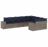 vidaXL 9-delige tuinbankset met kussens, grijs, polyrotan