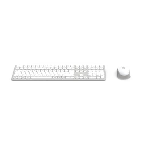 Hama Toetsenbord-muisset, draadloos (Multi-Device 2,4 GHz via USB-ontvanger + 2x Bluetooth voor PC, laptop, tablet, 10 m bereik, Duitse QWERTZ-lay-out, geen klikgeluid, werkt op batterijen) wit