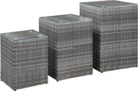 vidaXL 3-delige Bijzettafelset met glazen blad poly rattan grijs