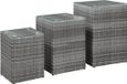 vidaXL 3-delige Bijzettafelset met glazen blad poly rattan grijs