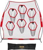 VEVOR Football Coach Werpnet Oefennet (274x106x243cm) met 6 Doelvakken en Draagbare Opbergtas en Riemen, Werpdoeltraining voor de Nauwkeurigheid van Quarterback-passen, Rood