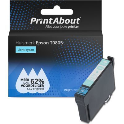 PrintAbout Huismerk Epson T0805 Inktcartridge Licht-cyaan