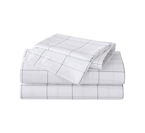 Eddie Bauer Home Lakens katoenen percal beddengoedset, knapperig en cool, stijlvol huisdecoratie, kingsize, noordelijk geruit wit/grijs