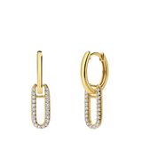 Lucardi Dames Zilveren goldplated oorringen met hanger ovaal zirkonia - Oorbellen - Goud