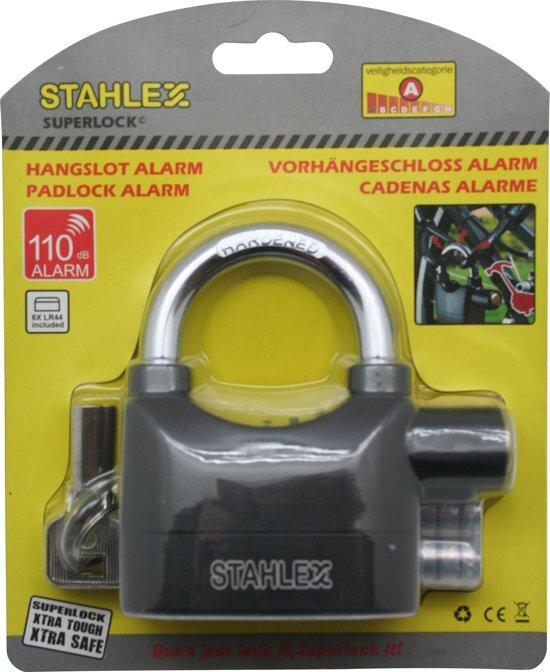 Stahlex Hangslot - Slot - 65 mm - Inclusief alarm - Sirene