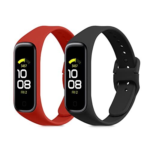 kwmobile 2x armband compatibel met Samsung Galaxy Fit 2 - Bandjes voor fitnesstracker in zwart/rood