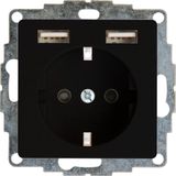 Kopp HK07 - stopcontact met randaarde en 2x USB voeding (USB A) - mat zwart