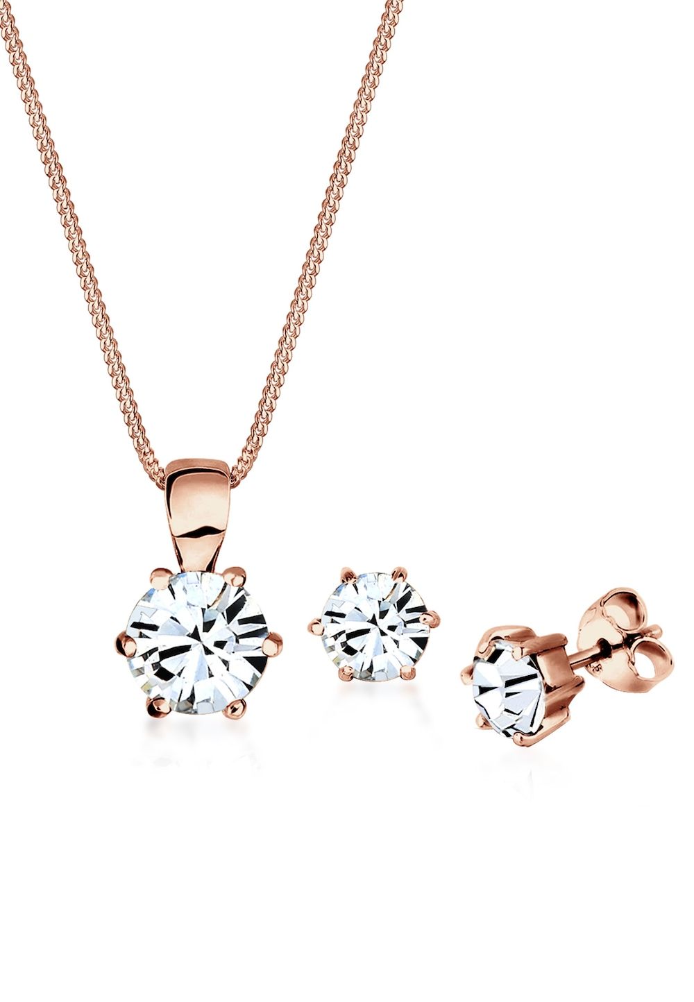 Elli Sieraden Set Dames - Hanger & Oorbellen - Roségoud Verguld Zilver