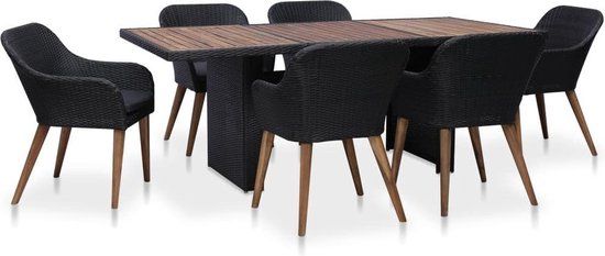 vidaXL 7-delige Tuinset met kussens poly rattan zwart