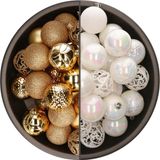 Bellatio Decorations Boules de Noël mélange - 74 pièces - blanc nacré et or - 6 cm - plastique