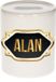 Bellatio Decorations Shoppartners Bv Spaarpot met voornaam Alan - wit - met goud/zwart embleem - 8 x 9 cm - keramiek - met afsluitdop - cadeau verjaardag