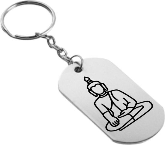 Akyol - Boeddha Sleutelhanger - Unisex - Wit/Zwart - 2,5 x 2,5 CM