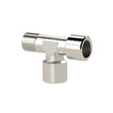 Riegler T-stuk, binnen/binnen/buiten, G/R 3/8, SW 17, werkdruk max. 60 bar, bedrijfstemperatuur max. 150 °C, messing vernikkeld