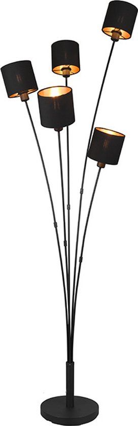 RL LIVE YOUR LIGHT REALITY TOMMY - Vloerlamp - Zwart - excl. 5x E14 - H163cm -Kapjes zwart goud