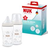 NUK Perfect Match Flessenset, 3+ maanden, past zich aan het gehemelte van de baby aan, temperatuurcontrole, anti-kolie-ontluchting, 260 ml, BPA-vrij, middelgrote siliconen stofzuiger, regenboog, 2